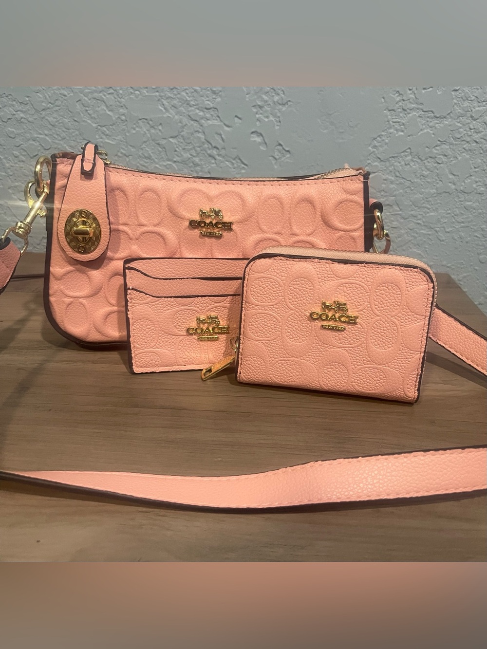 Pink Embossed Signature Shoulder 3pc Set